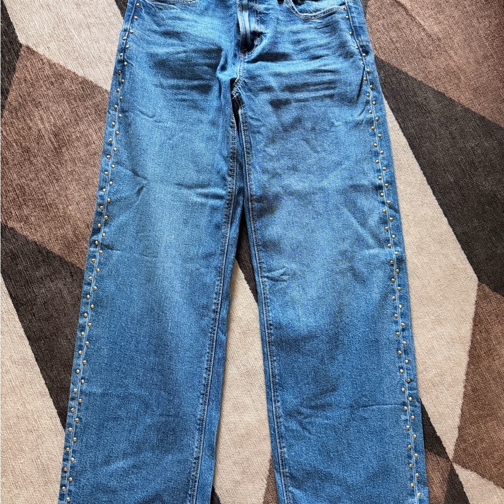 American Eagle Outfitters Blue Studded Side-Trim Jeans